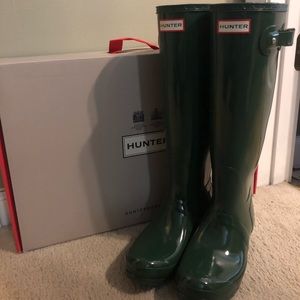 Womens Original Tall Gloss Rain Boots Hunter Green
